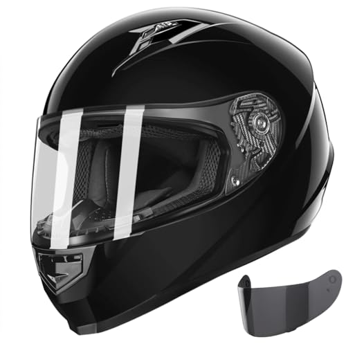 Compact Motorcycle Helmet - Matte Black, Large - Full Face w/ Tinted Visor T199
