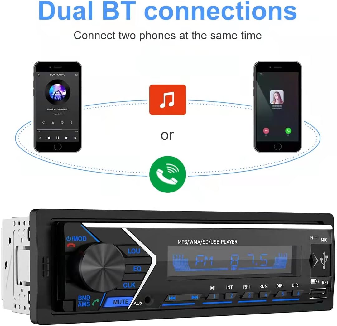 Single Din Bluetooth Car Stereo with USB SD Card AUX Remote Control O6269