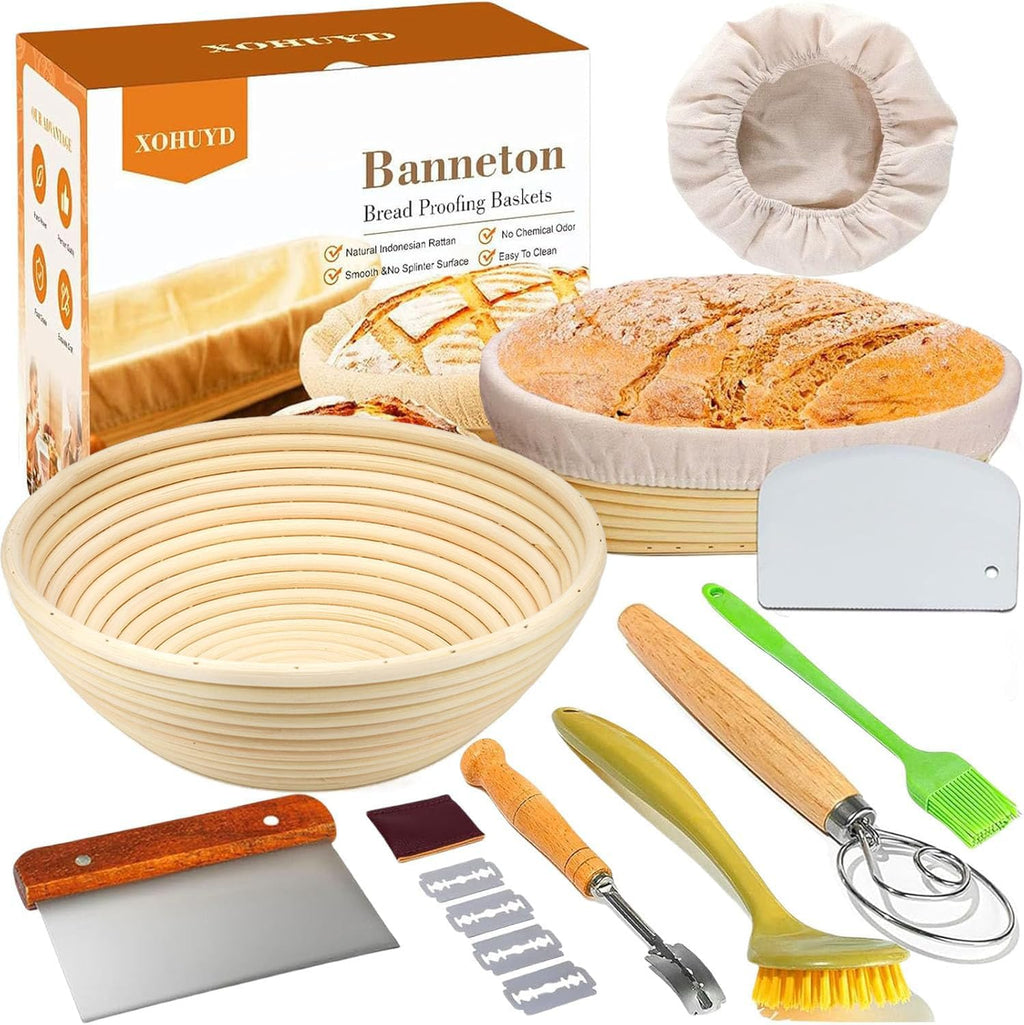 9 Inch Round & 10 Oval Rattan Bread Proofing Baskets Set G742801