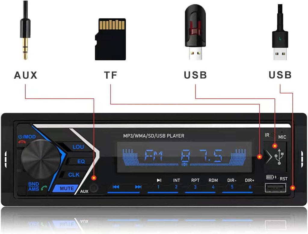 Single Din Bluetooth Car Stereo with USB SD Card AUX Remote Control O6269