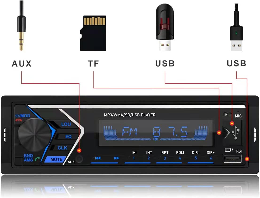 Single Din Bluetooth Car Stereo with USB SD Card AUX Remote Control O6269