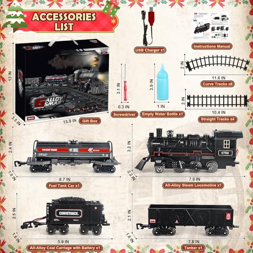 Remote Control Train Set with Track, Lighting, Rechargeable Battery, Smoke, Whistle & Lights Z6123