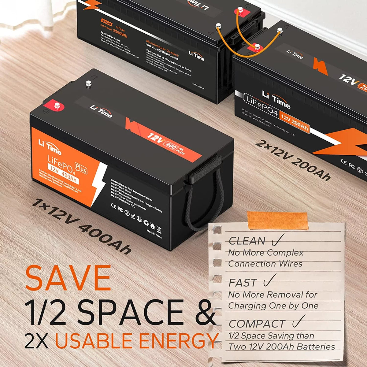 12V 400Ah Lithium Battery with 250A BMS H3102