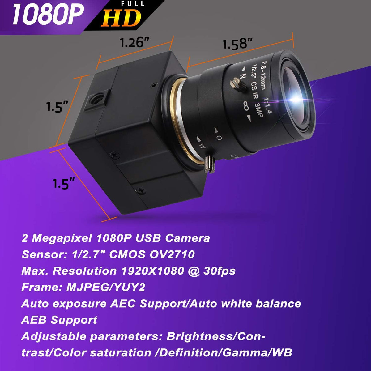2.8-12mm Varifocal Lens USB Camera 1080P Web Camera X40524