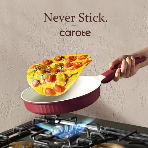12pcs Non Stick Granite Pots and Pans Set, Dark Red I2903