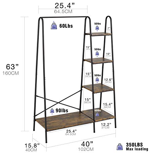 Matte Black Heavy Duty Garment Rack with 5 Wood Shelves P10408