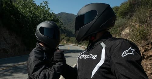 Compact Motorcycle Helmet - Matte Black, Large - Full Face w/ Tinted Visor T199