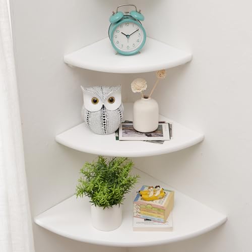 Set of 2 Solid Oak Wood Corner Wall Shelves R994725