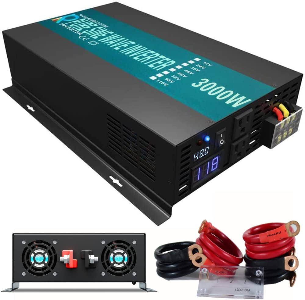 3000W 48V 120V Pure Sine Wave Power Inverter with 2 AC Outlets D6183