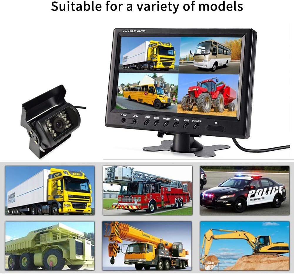 Hard Wired Backup Camera 9'' Quad Split Screen HD Monitor System Pack of 2 O5269