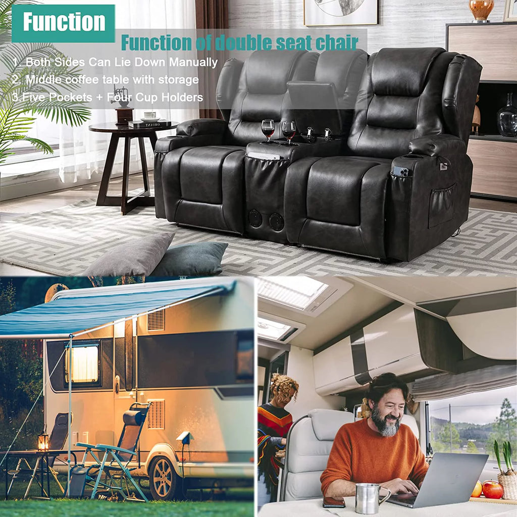 Electric Power Recline Sofa with Console T7639