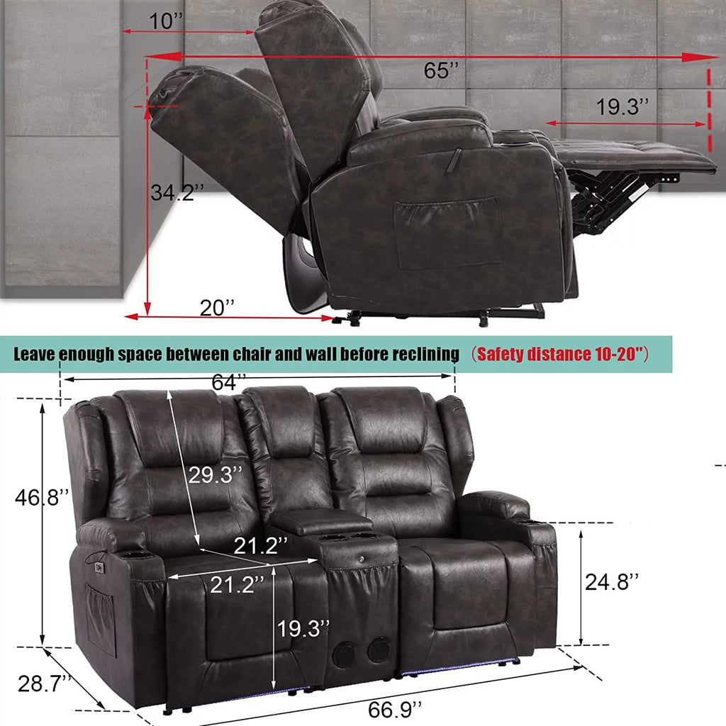 Electric Power Recline Sofa with Console T7639