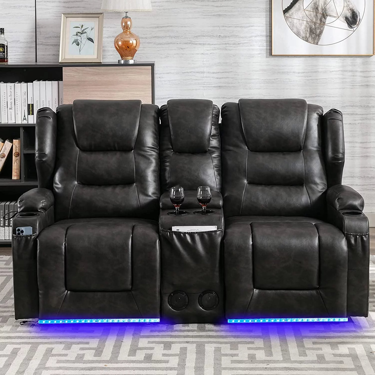 Electric Power Recline Sofa with Console T7639