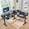Dark Rustic Oak L Shaped Electric Standing Desk with Drawers F539