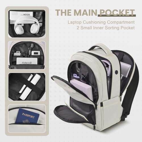 17 Inch Grey Water Resistant Travel Laptop Backpack with USB Charger Hole & Luggage Sleeve I645347