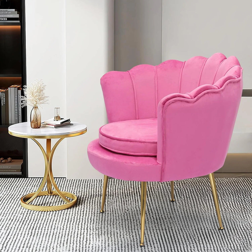 Velvet Tufted Shell Chair with Cushion and Golden Legs H29182