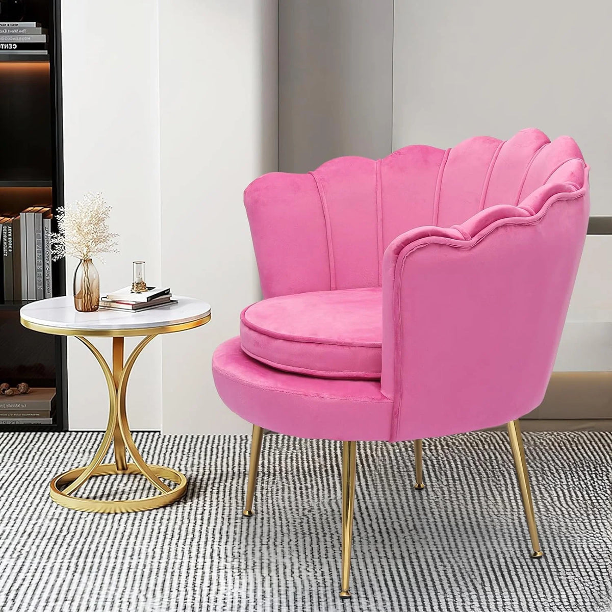 Velvet Tufted Shell Chair with Cushion and Golden Legs H29182