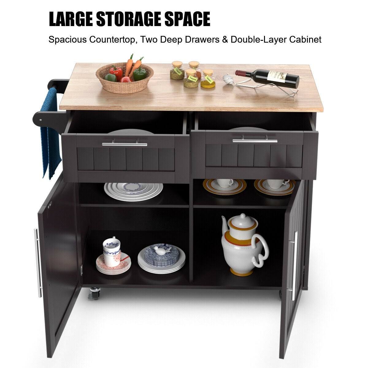 Brown Rolling Kitchen Cart with Storage Q20033