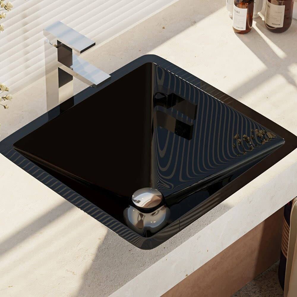 16-1/2x22 Glass Vessel Bathroom Sink with Vessel Faucet Noir Dark Q343216