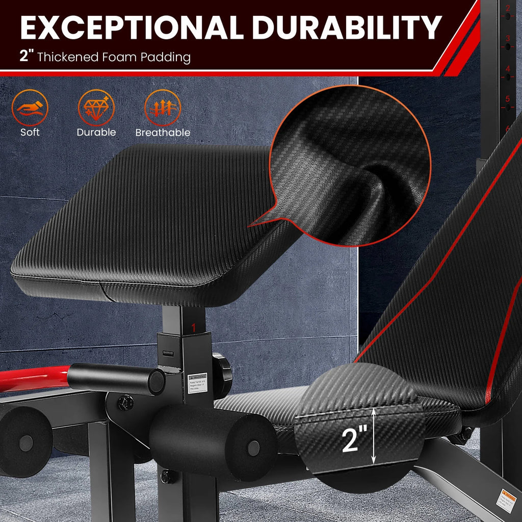 900LBS Adjustable Weight Bench with Barbell Rack N73161