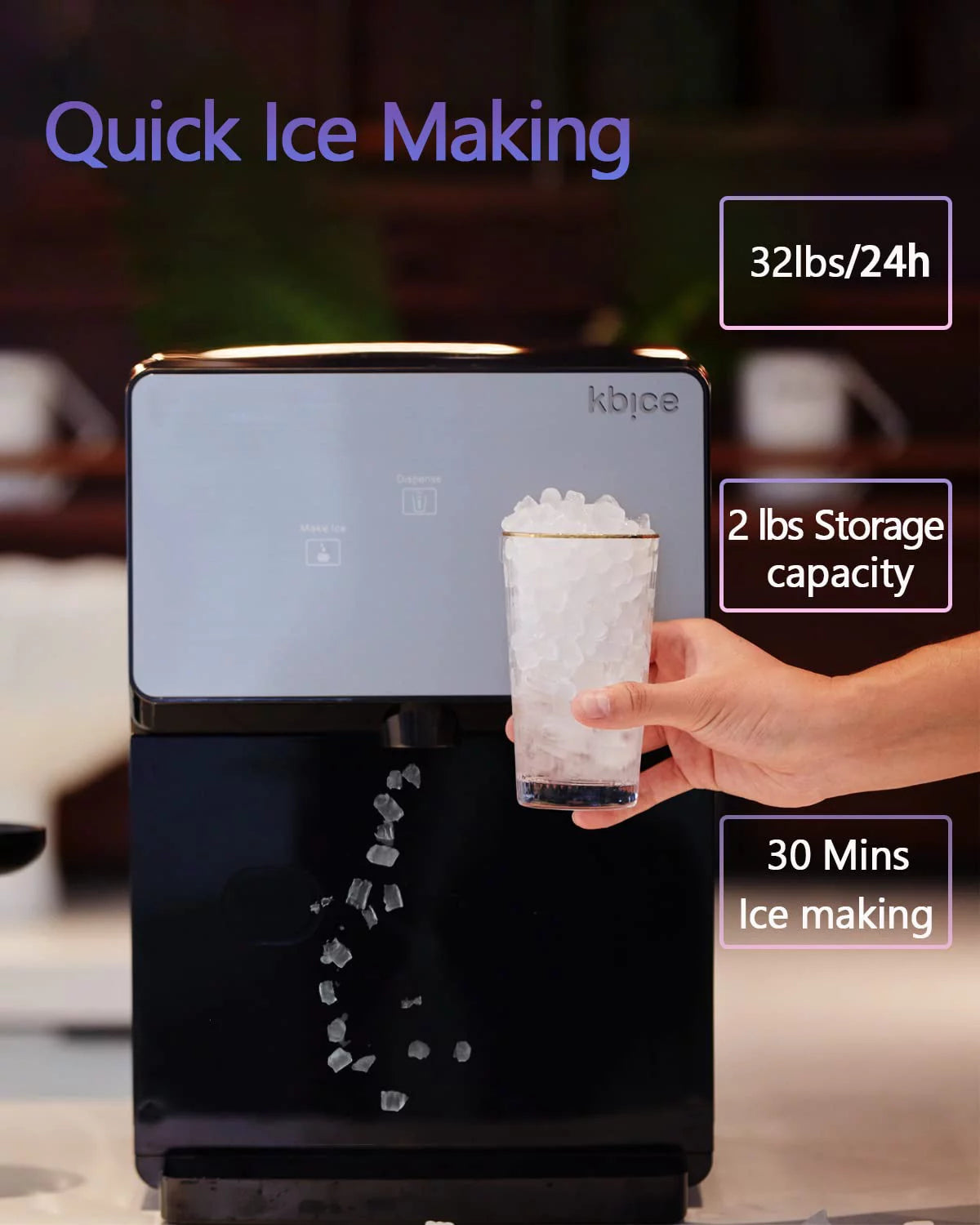 Self Dispensing Countertop Nugget Ice Maker, 32 lbs per Day U6903