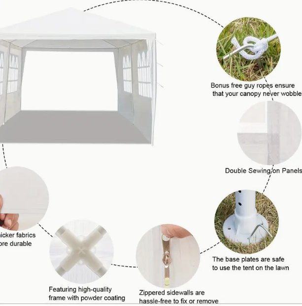 White Canopy Tent with 4 Removable Sidewalls L4113