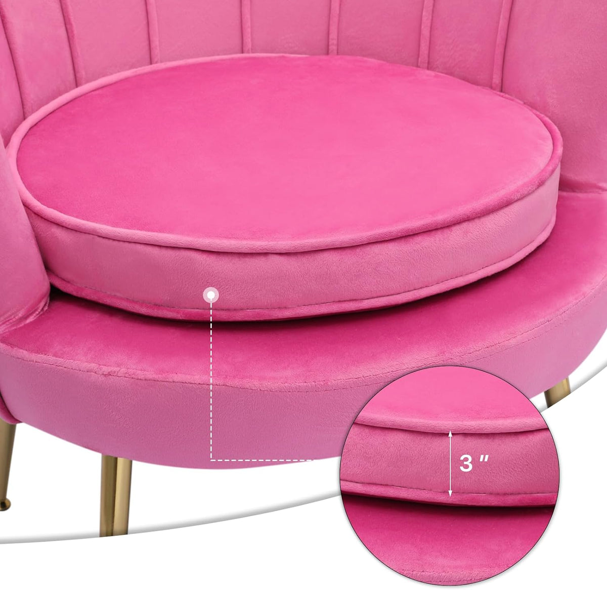 Velvet Tufted Shell Chair with Cushion and Golden Legs H29182