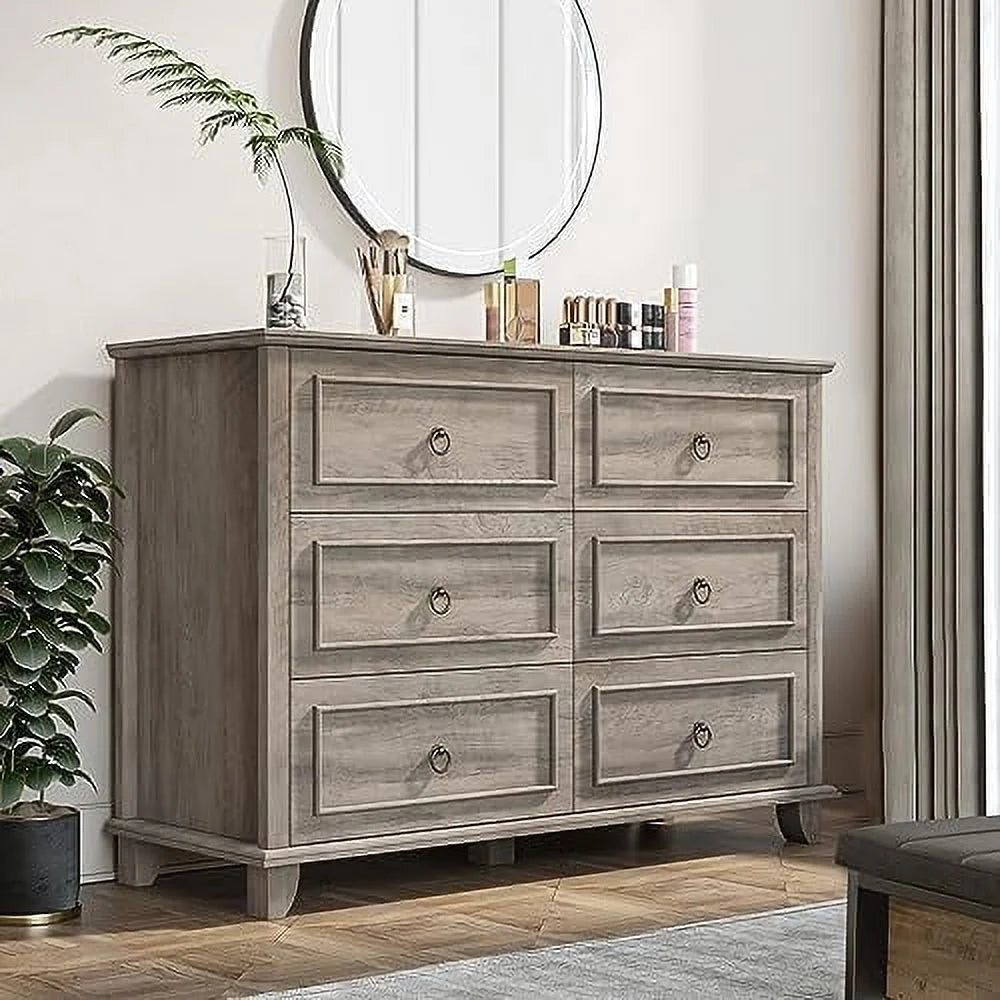 6 Drawer Double Dresser Wood Cabinet A36941