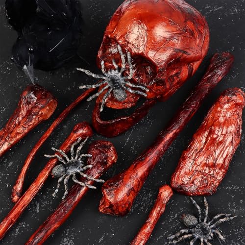 Blood Red Halloween Skeleton Set Fake Bloody Severed Bone Feet Broken Body Parts Props O21390