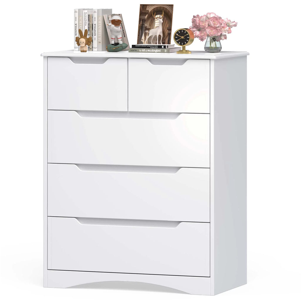White 5 Drawer Wood Dresser T77652