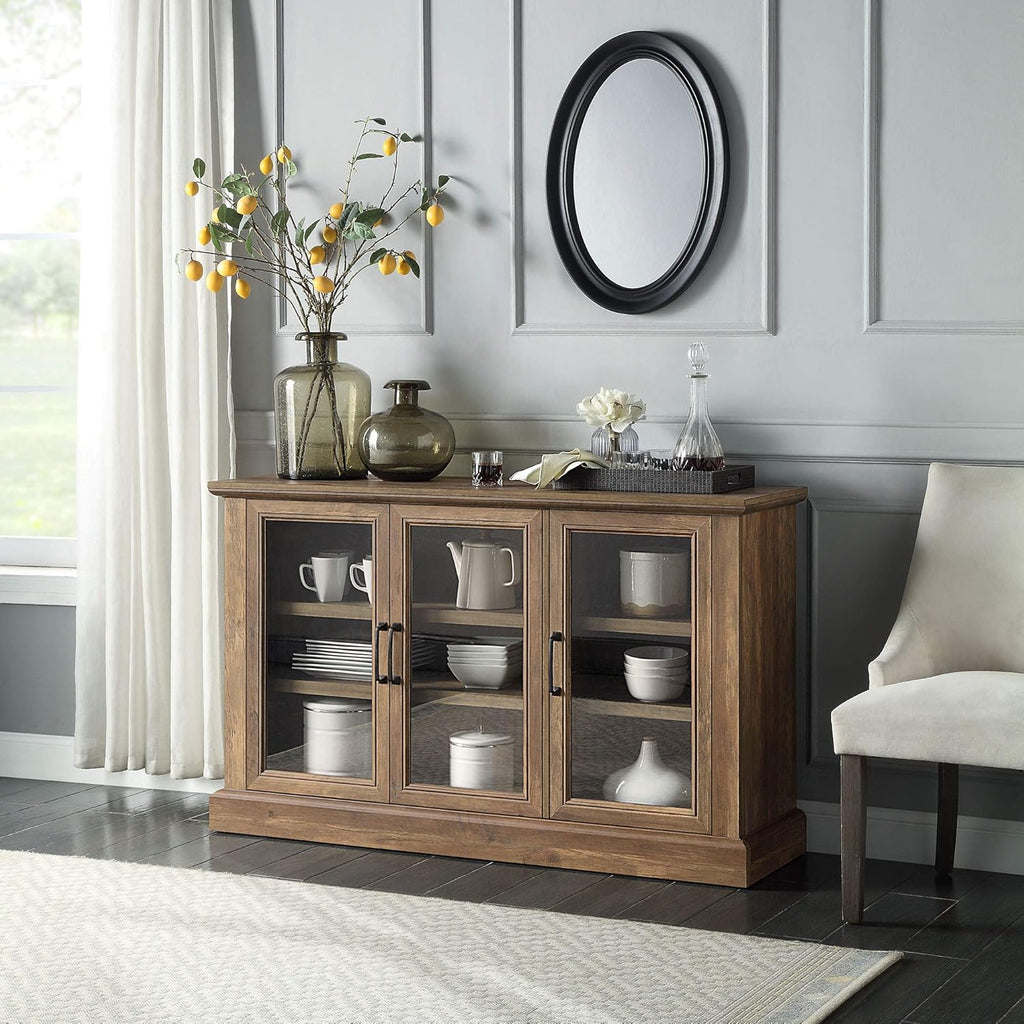 Rustic Grey Wood Sideboard Buffet with Storage Cabinet and Glass Doors K569