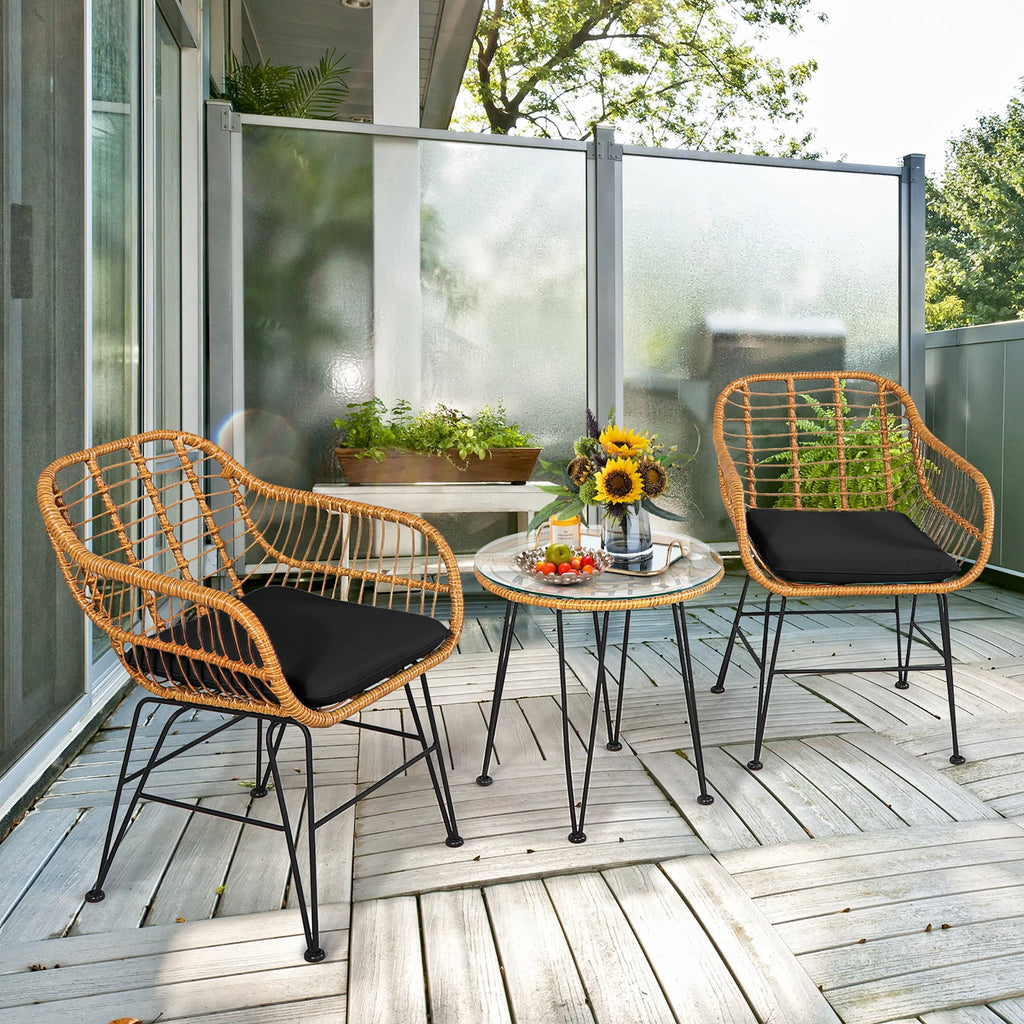 3 Pc Cushioned Patio Rattan Bistro Set X8969