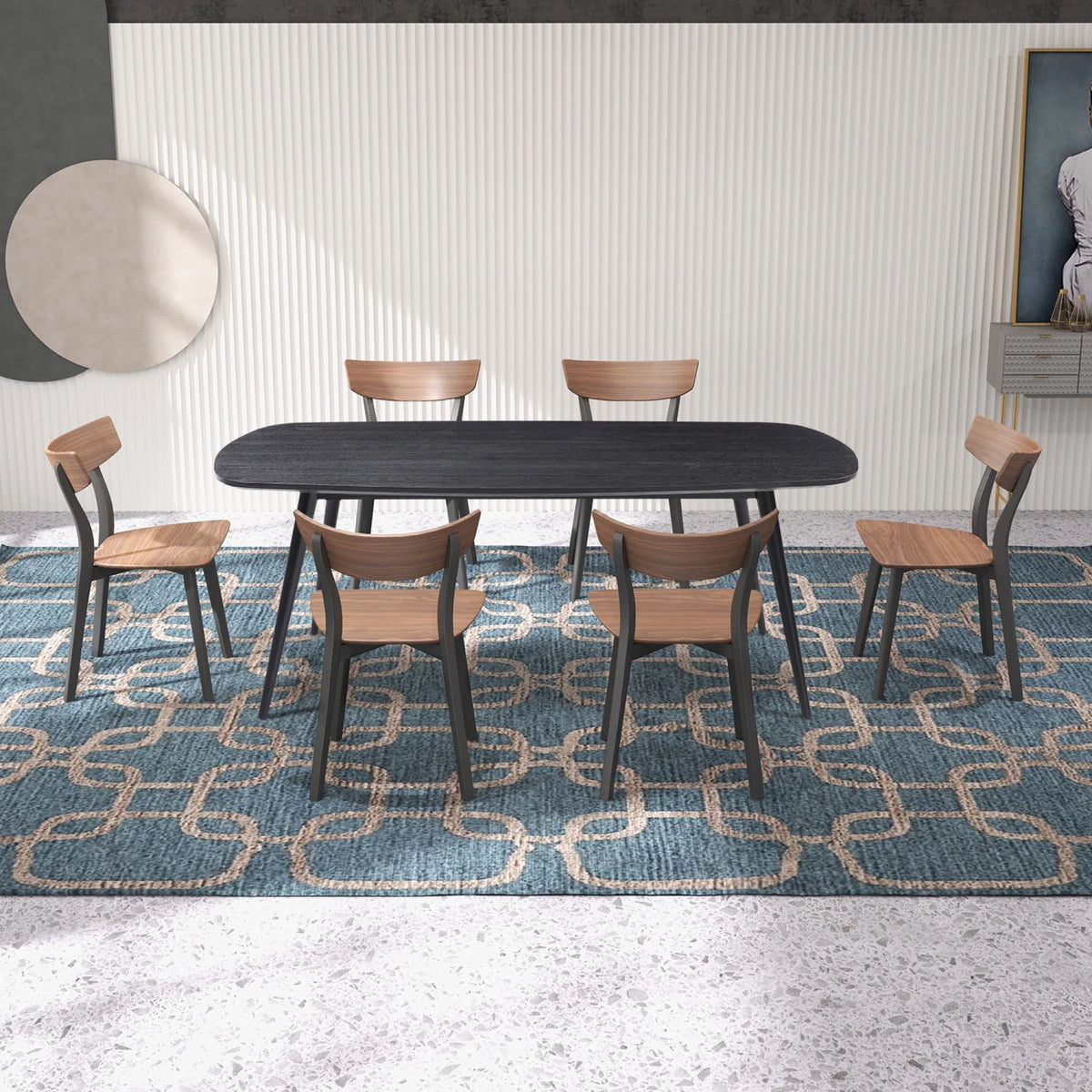 Rectangular Dining Table Black Oak Finished Ash Veneer Top 8 Persons V819