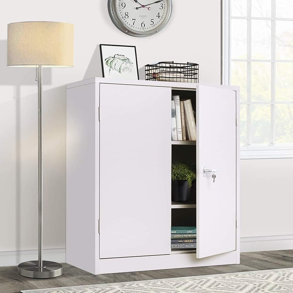 Gray Lockable Steel Storage Cabinet with Doors and Shelves M75426