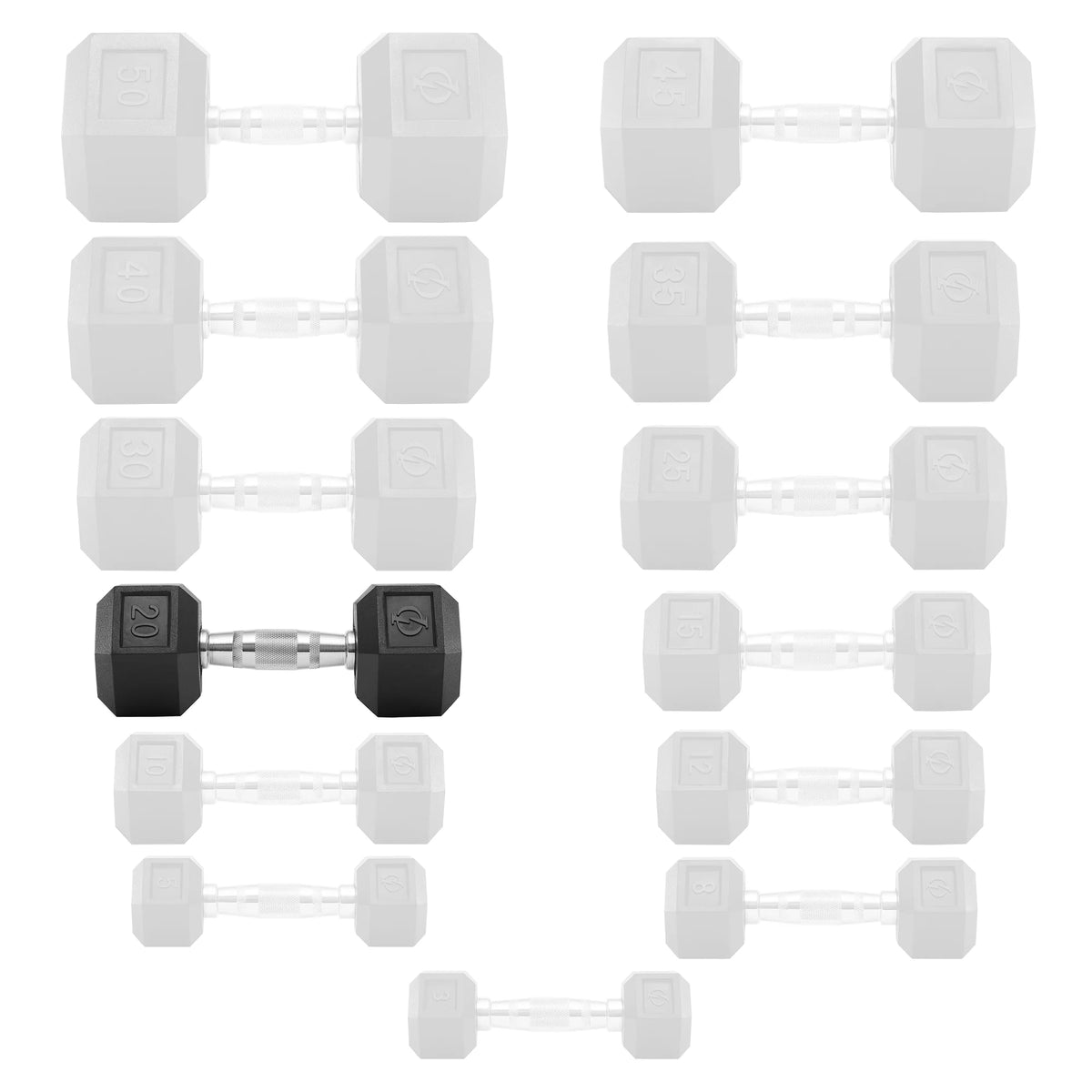 45 lb Pair Rubber Coated Hex Dumbbell W675