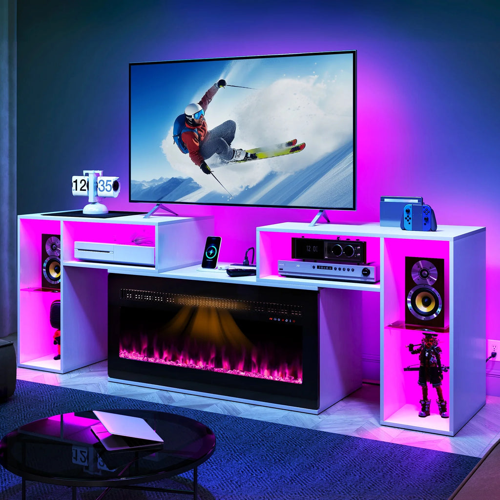 White Entertainment Center with Electric Fireplace and 42 Fireplace X489137