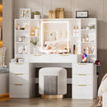 Large White Makeup Vanity Desk with Lighted Mirror and Power Outlet U551