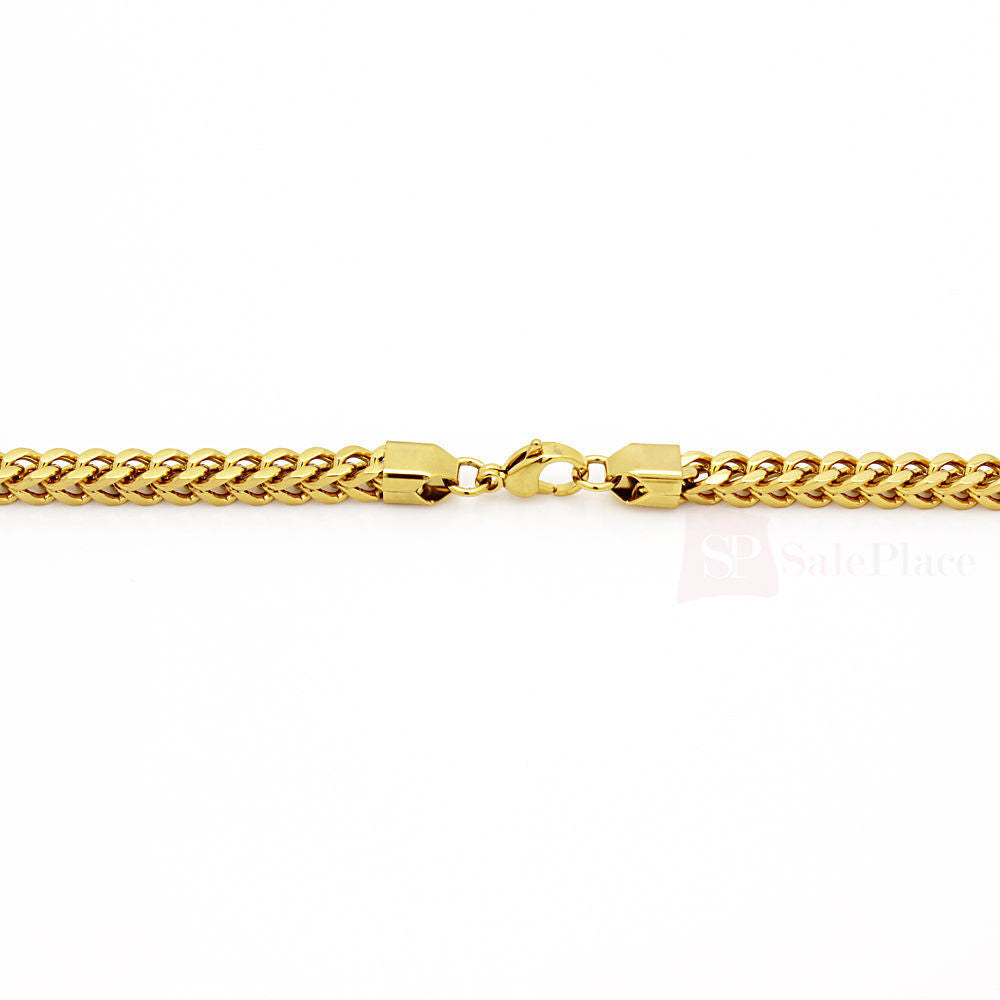 Gold Stainless Steel Franco Cuban Box Chain Necklace T488380