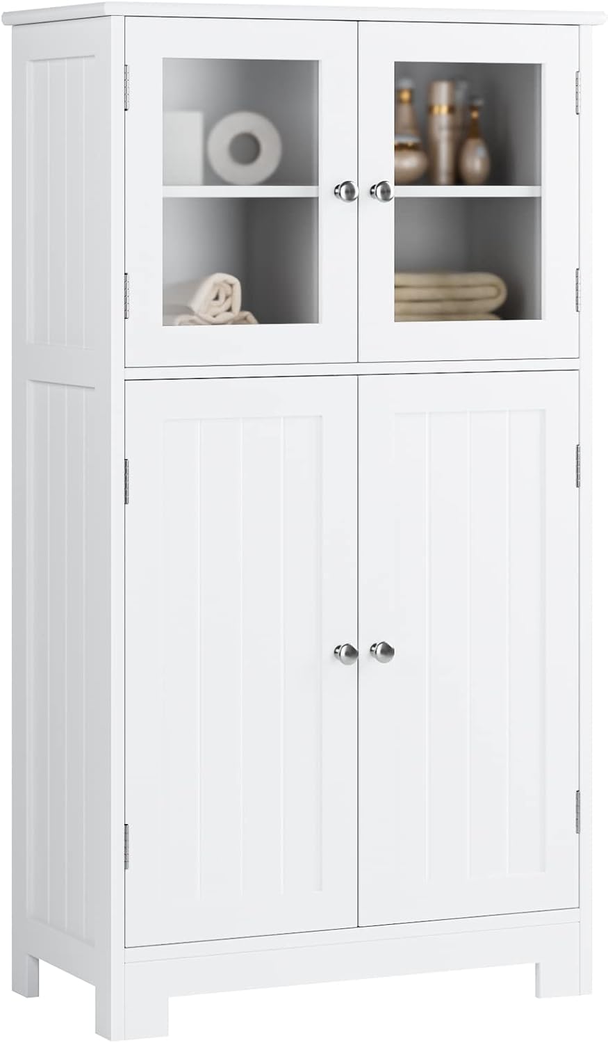White Wooden Bathroom Cabinet with Doors and Adjustable Shelves Z934