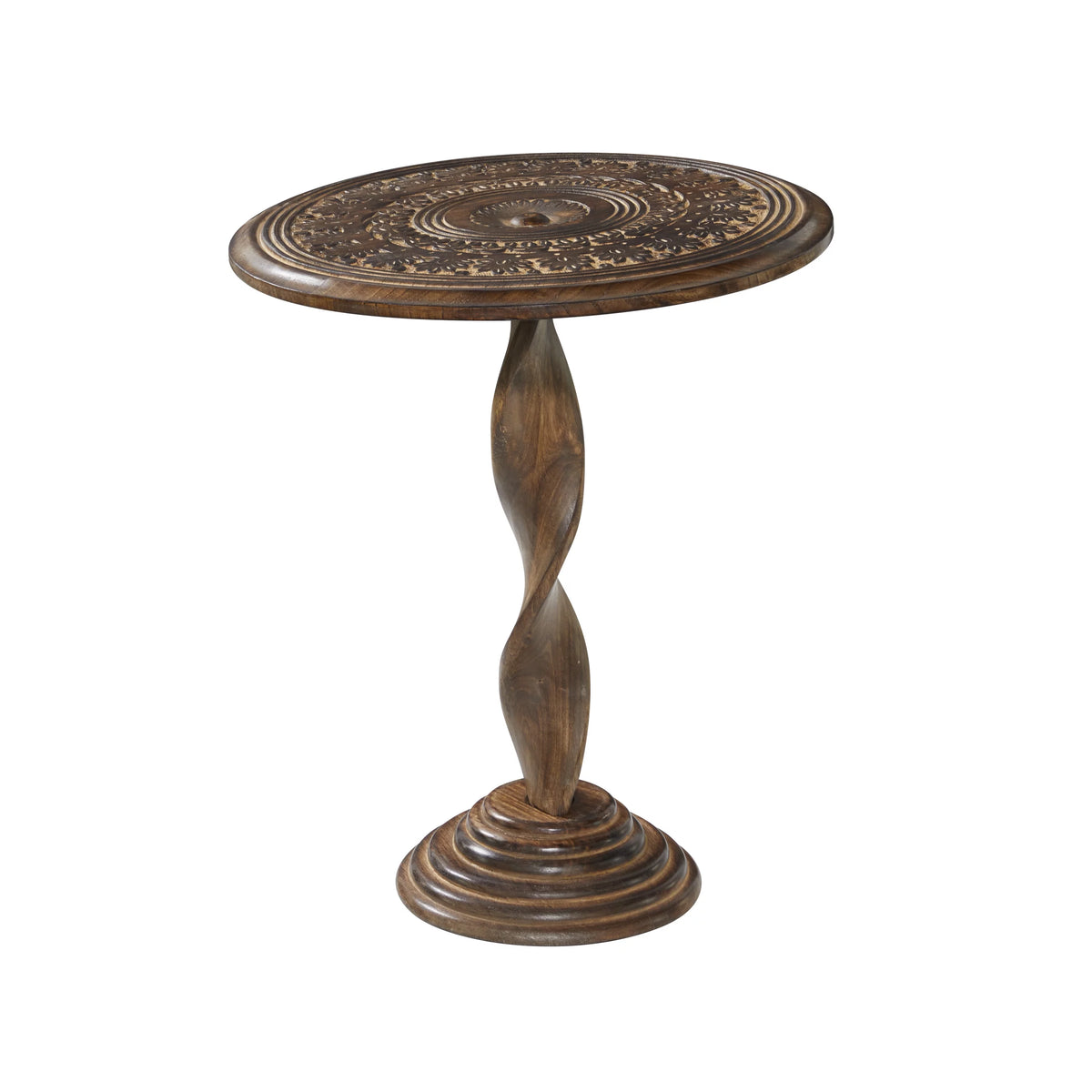18" x 22" Brown Mango Wood Carved Accent Table T83996