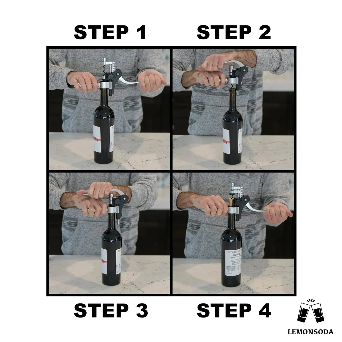 Wine Bottle Opener Kit with Corkscrew, Pourer, Foil Cutter, Stopper U667284