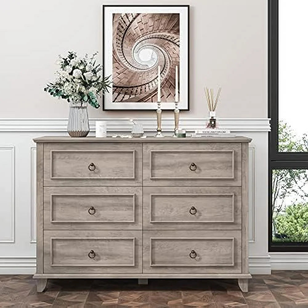 6 Drawer Double Dresser Wood Cabinet A36941