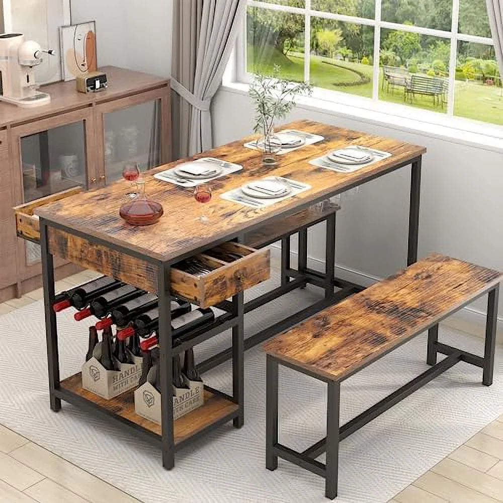 Dining Table Set with 2 Bench and Drawer O9838