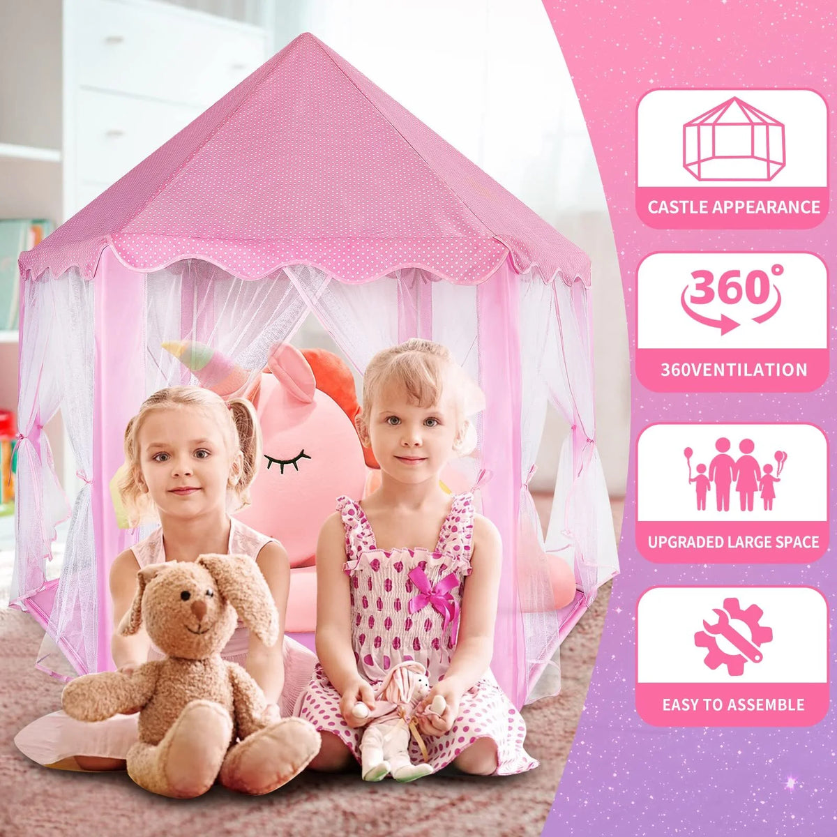 Castle Princess Tents with Lights, Kids Tents for Indoor and Outdoor Play E24800