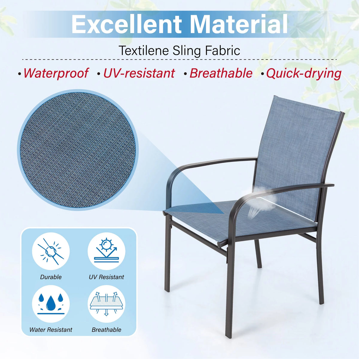 Blue Textilene Outdoor Dining Chair Set of 4 Z5290