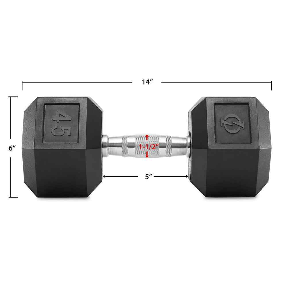 45 lb Pair Rubber Coated Hex Dumbbell W675