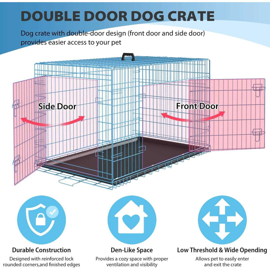 42 inch Foldable Metal Dog Crate with 2 Doors Q277080
