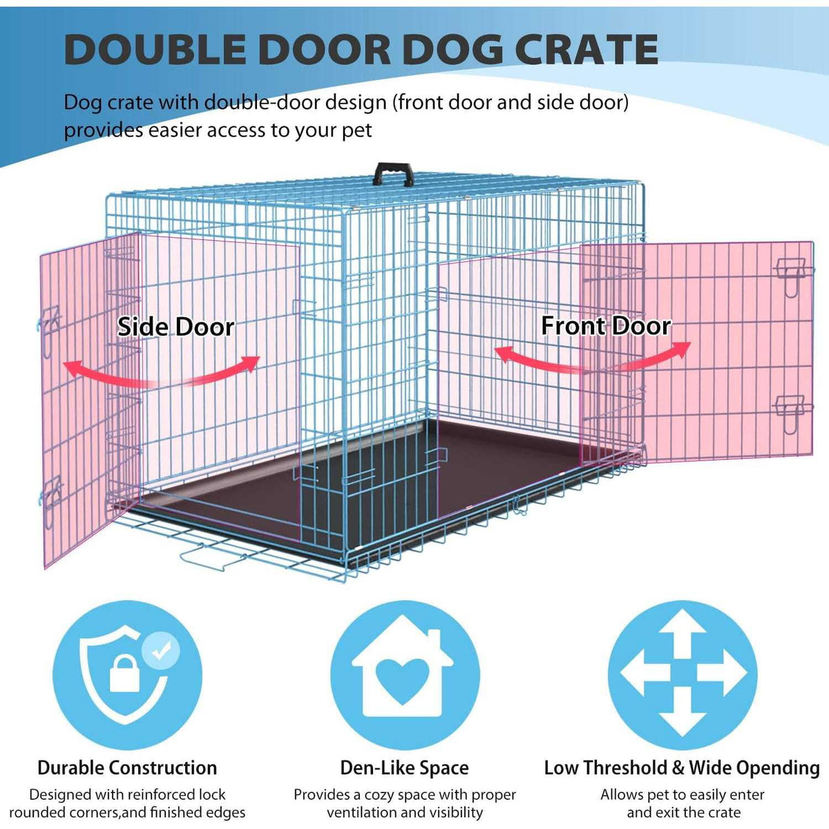 42 inch Foldable Metal Dog Crate with 2 Doors Q277080