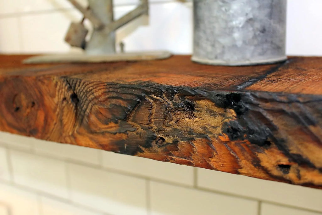 Reclaimed Wood Mantel Shelf with Steel Angle Brackets T279