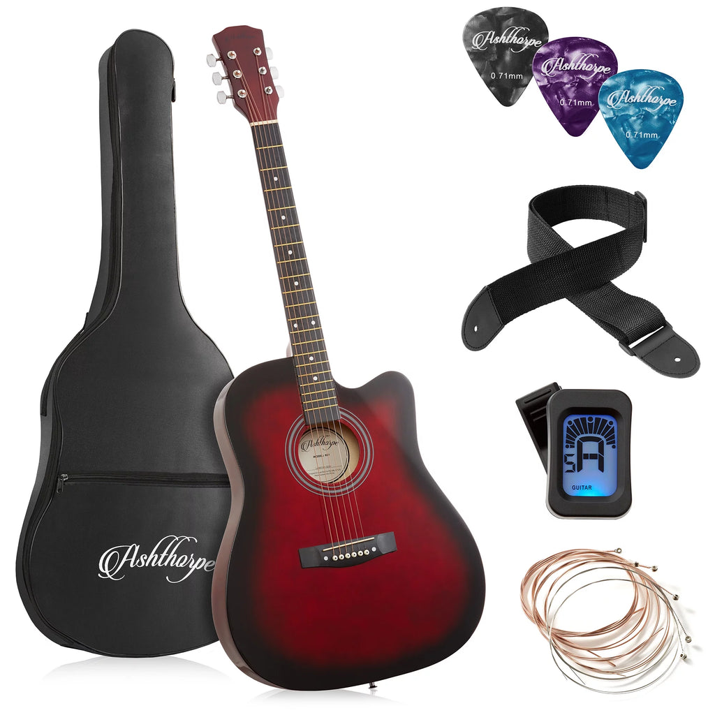 41-Inch Beginner Acoustic Guitar Starter Package, Red H7864